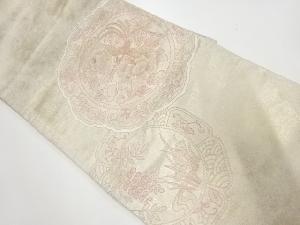 アンティーク　相良刺繍絵皿に牡丹・鳳凰模様袋帯（材料）